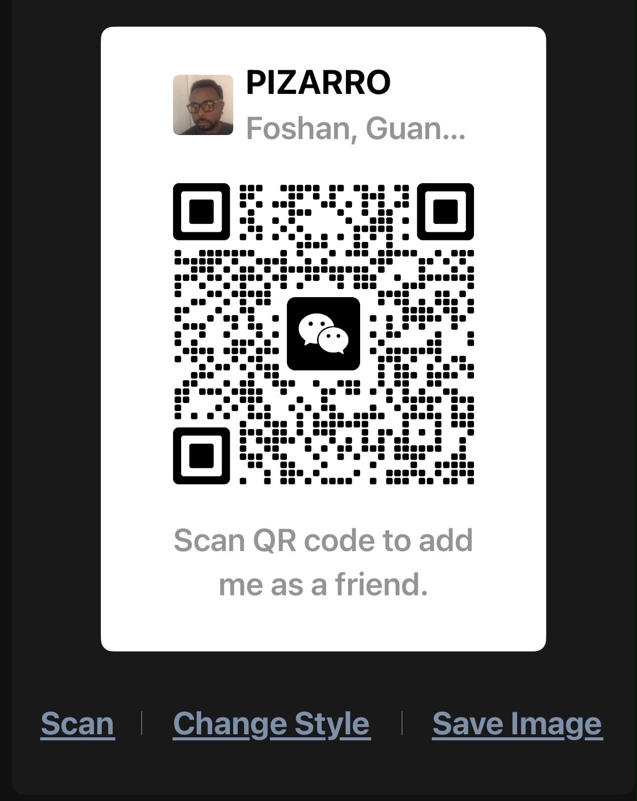 PIZARRO WeChat profile QR code. Scan in WeChat to add PIZARRO as a friend.